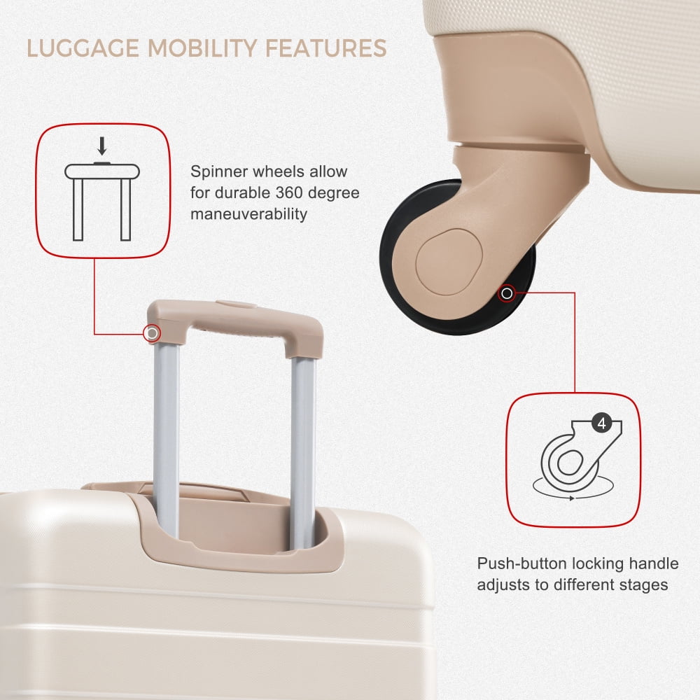 Luggage Sets 4 Piece, ABS Durable Suitcase with Travel Bag, Carry On Luggage Suitcase Set with 360° Spinner Wheels