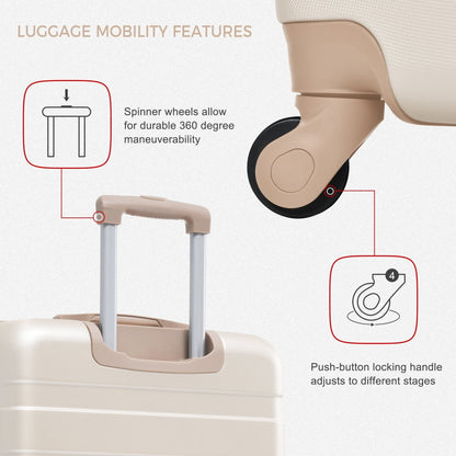 Luggage Sets 4 Piece, ABS Durable Suitcase with Travel Bag, Carry On Luggage Suitcase Set with 360° Spinner Wheels