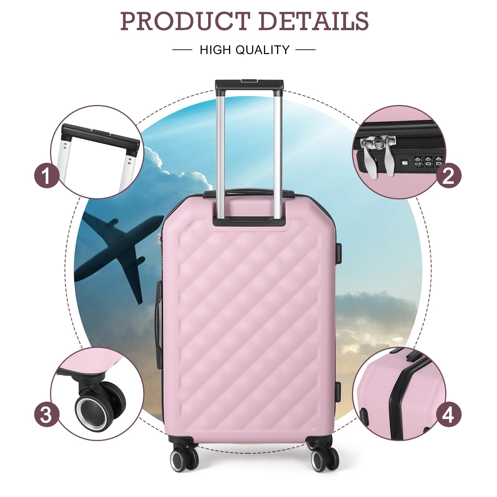 Luggage 3-Pieces Set ABS Durable Suitcase Beige 20"24"28"