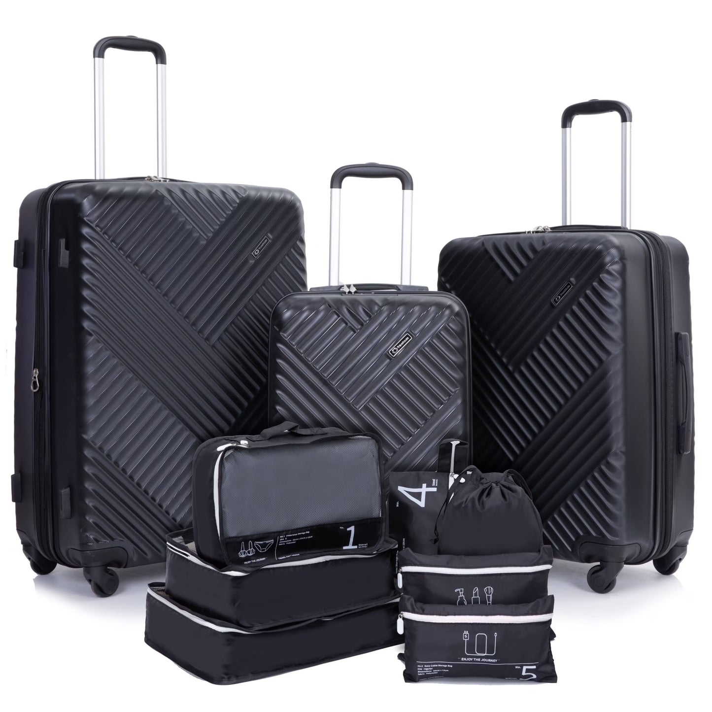 10 Piece Luggage Set Lightweight Suitcase Set with 7PCS Organizer Bags Suitcase with TSA Lock Spinner Wheels(Black)