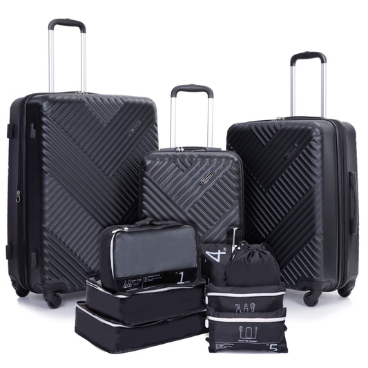 10 Piece Luggage Set Lightweight Suitcase Set with 7PCS Organizer Bags Suitcase with TSA Lock Spinner Wheels(Black)