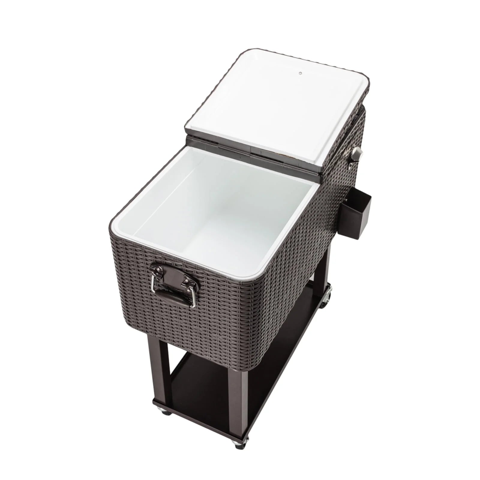 80QT Rattan Cooler with Shelf & Wheels - Insulated Outdoor Beverage Ice Chest for Parties, Patios, & Events - Durable Woven Design, Stainless Steel Accents, Keeps Cool 48 Hrs