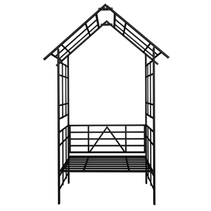 Yoneston 97.24"H Metal Garden Arch with Bench, Turned into Flower Stand for Climbing Plants, Support Rose Arch Outdoor, Black