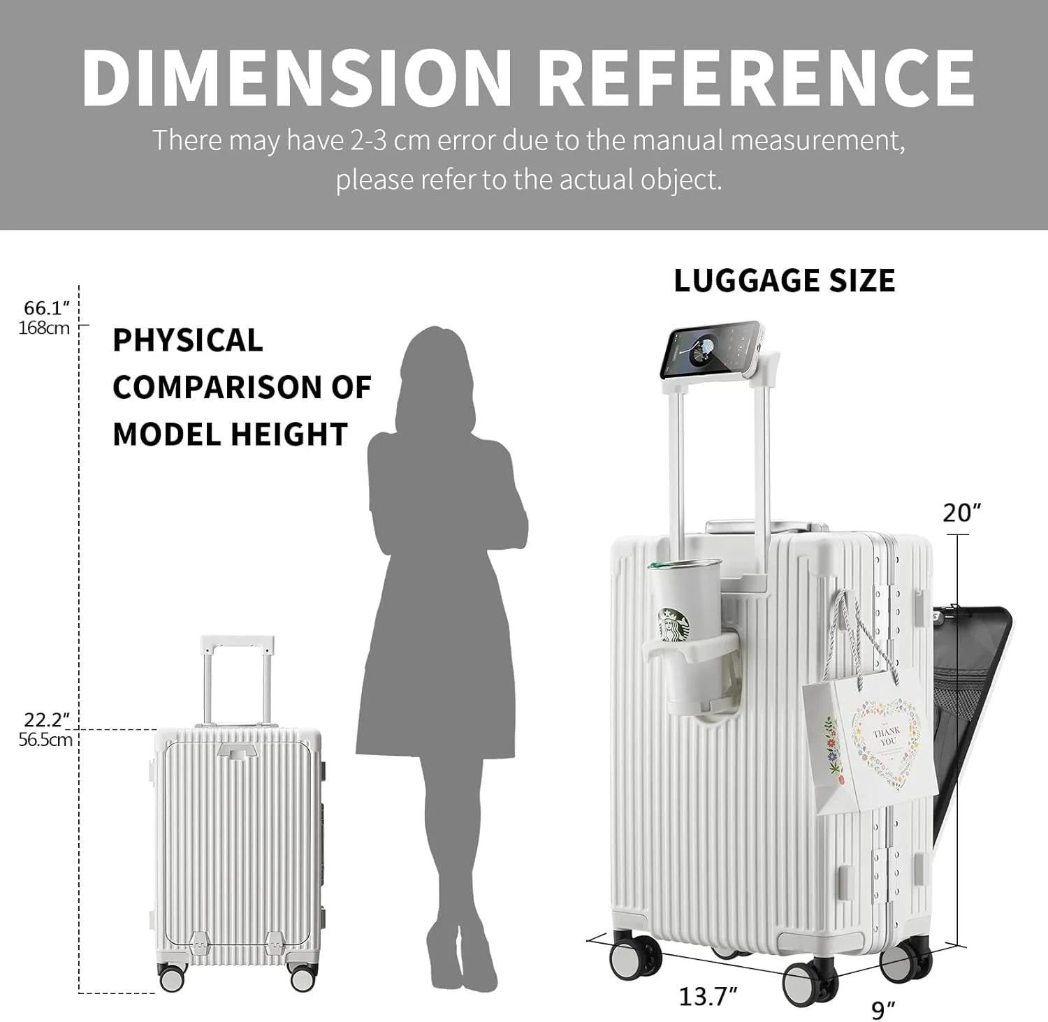 Carry-On Luggage with USB Charging Port, Front Compartment, TSA Lock, Airline Approved Carry On Hardside Suitcase with Spinner Wheels (Grey, 20inch)