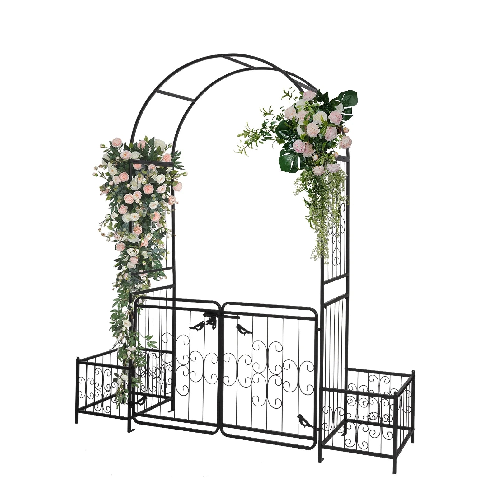 UBesGoo Garden Arch Arbor Trellis Steel Archway with Planters for Climbing Plants,7 Ft Iron