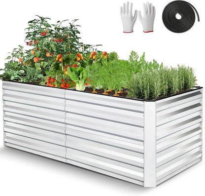SEJOV 8x4x2FT Galvanized Raised Garden Bed Kit, Rectangular Raised Garden Planter Boxes, Metal Raised Flower Beds Outdoor with 478 Gallons Capacity, for Flowers Herbs Vegetable, Silver