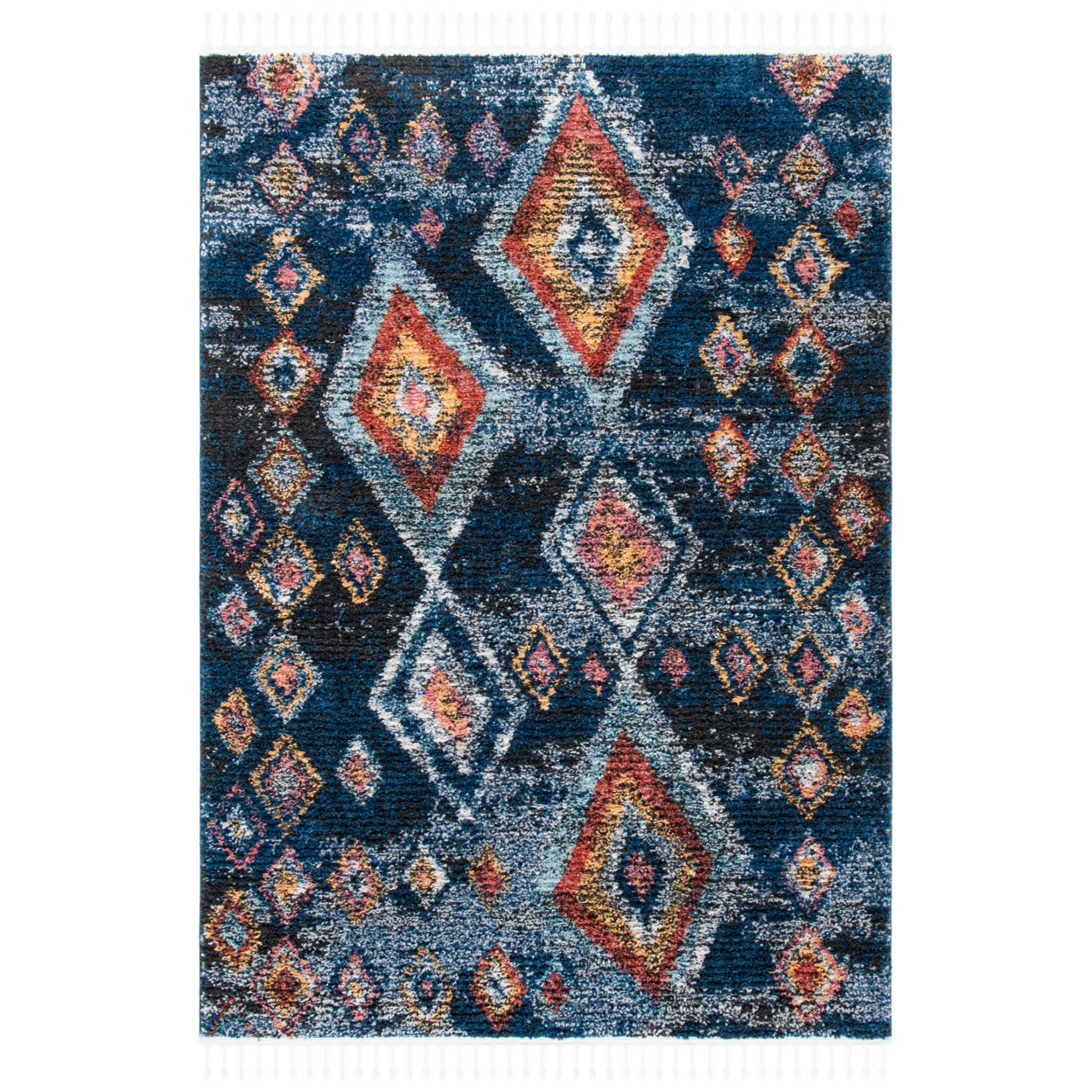 SAFAVIEH Morocco Sloan Abstract Geometric Polyester Area Rug, Navy/Multi, 6'7" x 6'7" Square