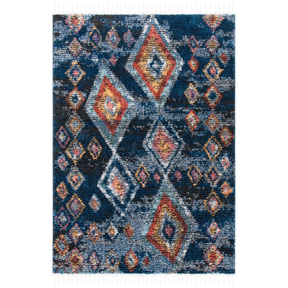 SAFAVIEH Morocco Sloan Abstract Geometric Polyester Area Rug, Navy/Multi, 6'7" x 6'7" Square