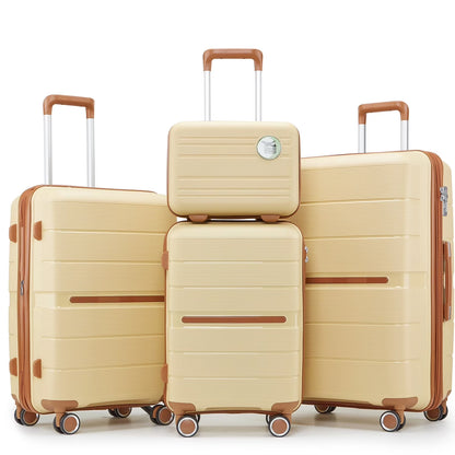 4 Piece Luggage Set, Expandable Lightweight Suitcase Set, PP Materials Travel Luggage with TSA Lock Spinner Wheels, White (14/20/24/28)