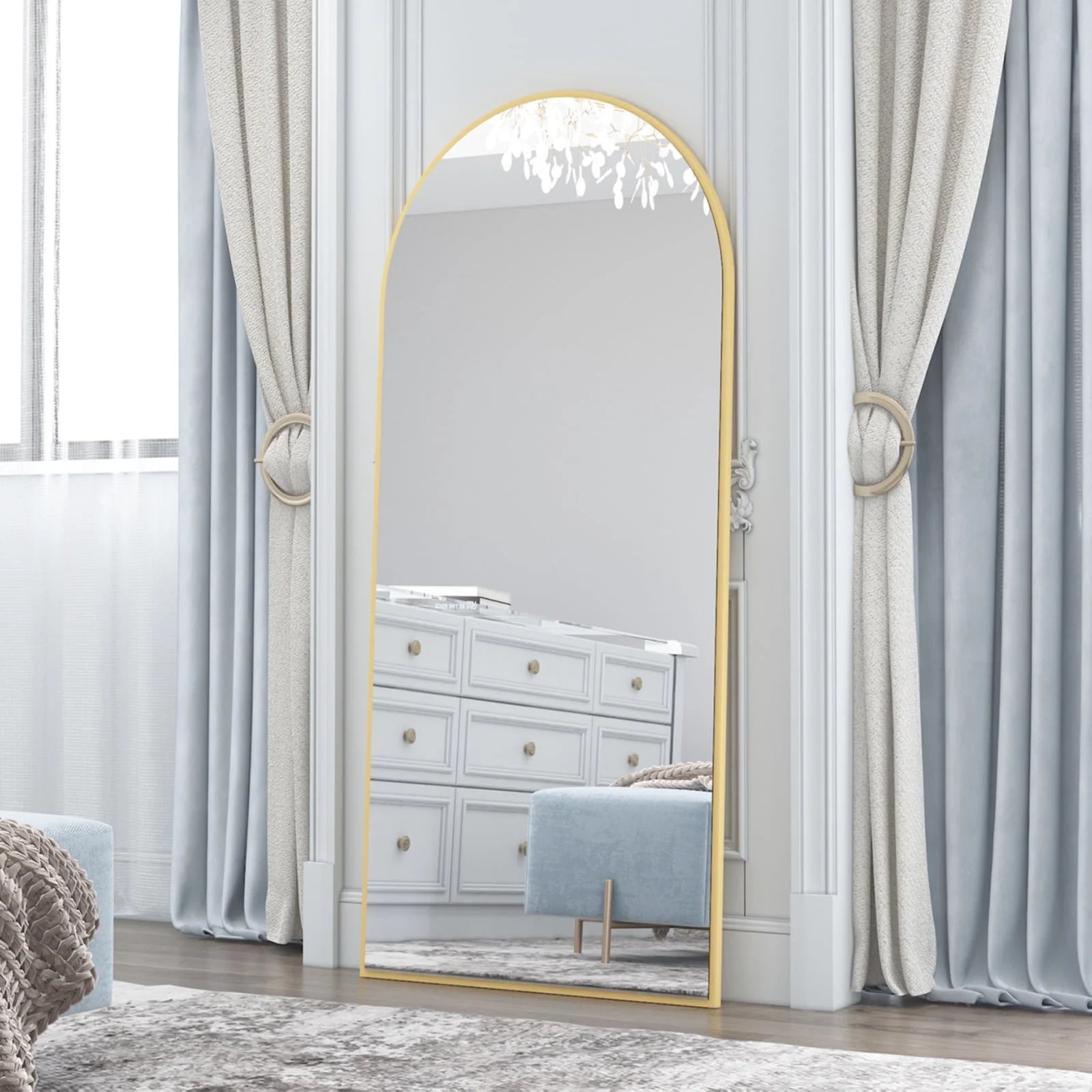 RACHMADES 65"x24" Arch Mirror Full Length Full Body Mirror Arched Floor Mirror with Stand Tall Mirror Long Gold Mirror FULL Length