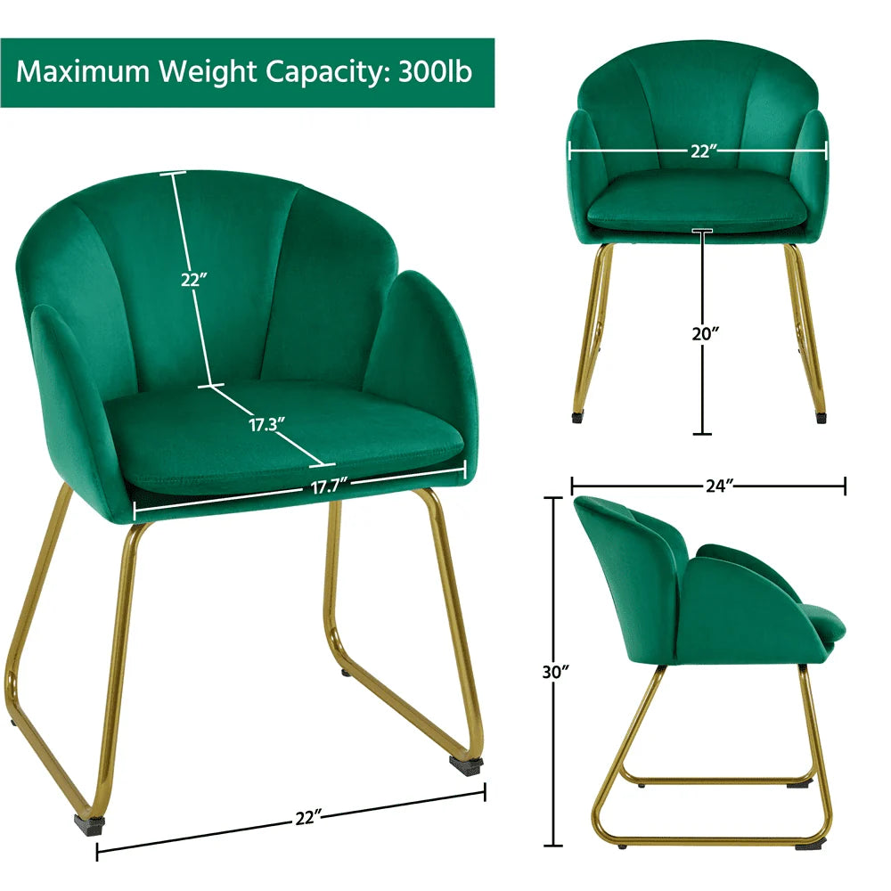 Yaheetech Flower Shape Velvet Armchair Dining Chair with Golden Metal Legs for Living Room, Green