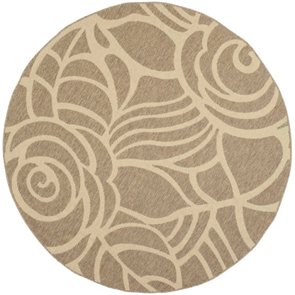 SAFAVIEH Courtyard Chester Floral Indoor/Outdoor Area Rug, 6'7" x 6'7" Round, Coffee/Sand