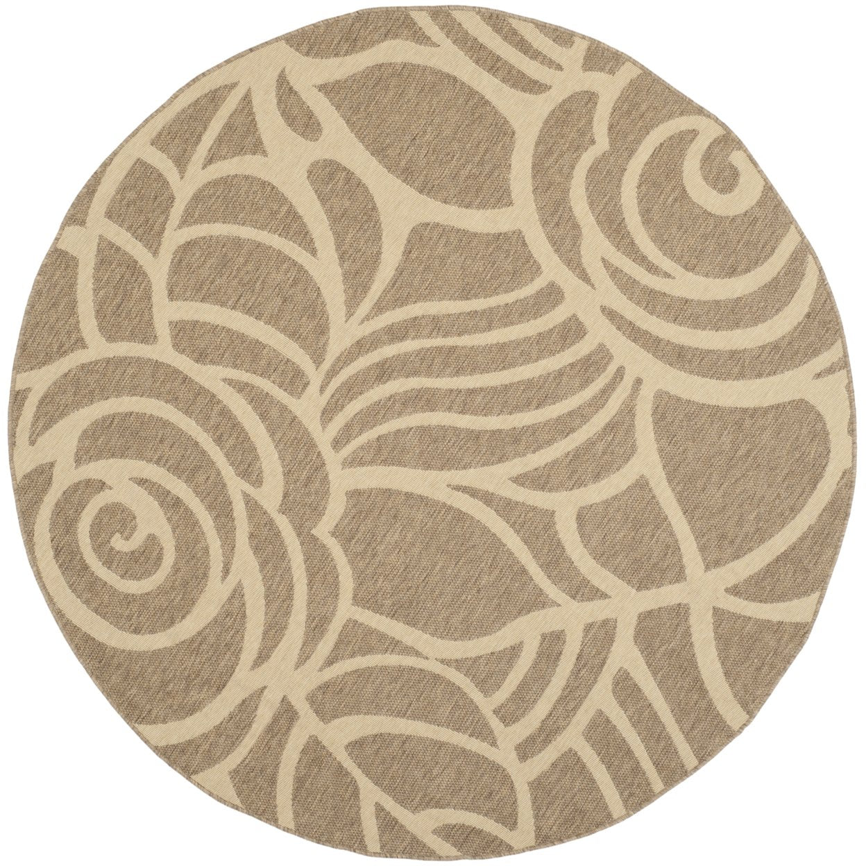 SAFAVIEH Courtyard Chester Floral Indoor/Outdoor Area Rug, 6'7" x 6'7" Round, Coffee/Sand