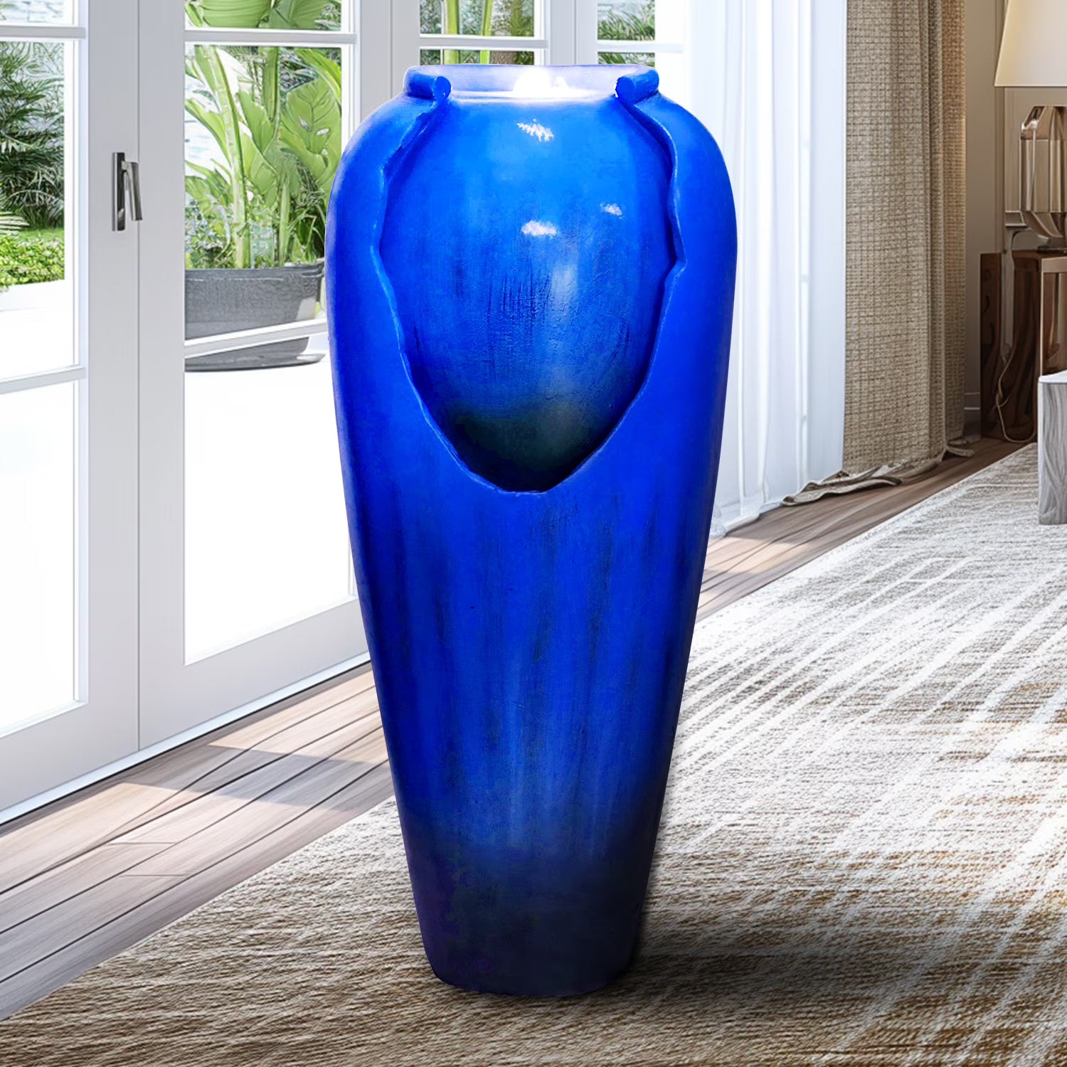 30.7in High Floor Contemporary Vase Water Fountain with LED Lights for Home and Garden Decor