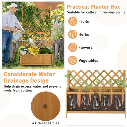 Topcobe Planter Raised Bed with Trellis for Plant Flower Climbing, Tier Plant Stand, Outdoor Garden Potting Bench for Patio Porch Garden, Orange