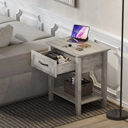 Amyove Square Nightstand, Bedside Table End Table for Bedroom Nursery Living Room, End Table with Storage Drawer, Easy Assembly, Grey