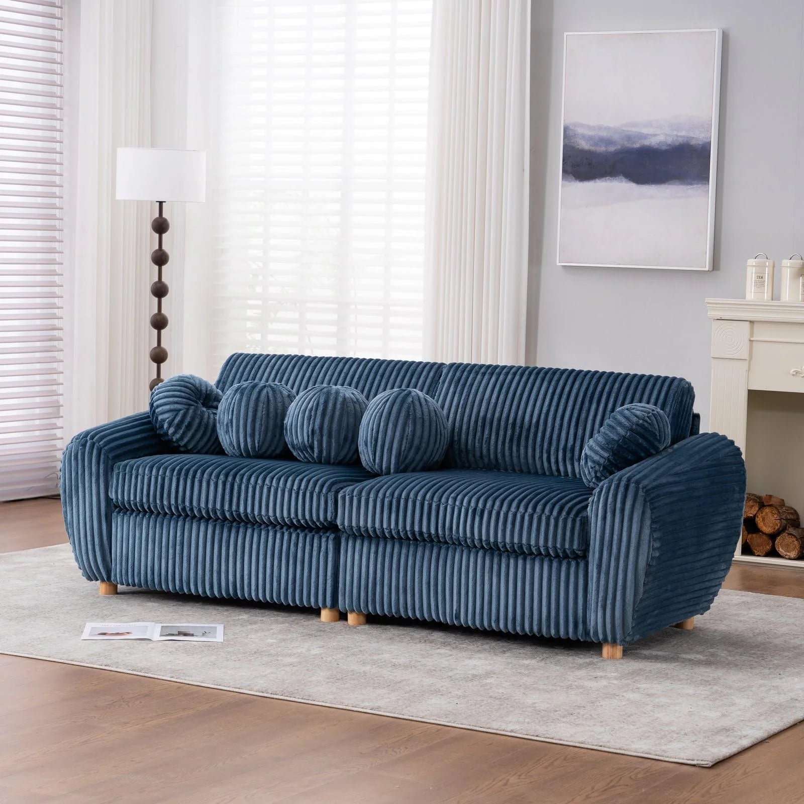 84" White Corduroy Loveseat Sofa, Modern Sectional Couch for Living Room, Apartment, Bedroom & Home Office, Solid Wood Frame, Comfortable Upholstered Seat