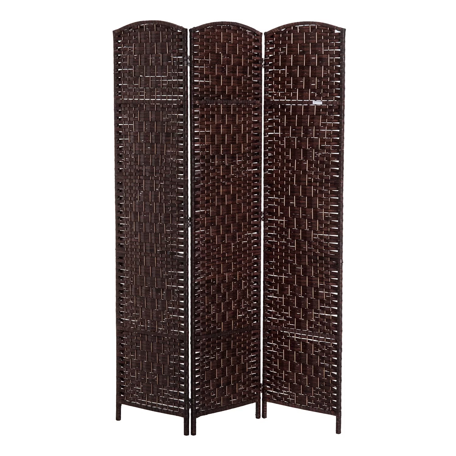 HomCom 6' Tall Wicker Weave 3 Panel Room Divider Privacy Screen - Black Wood