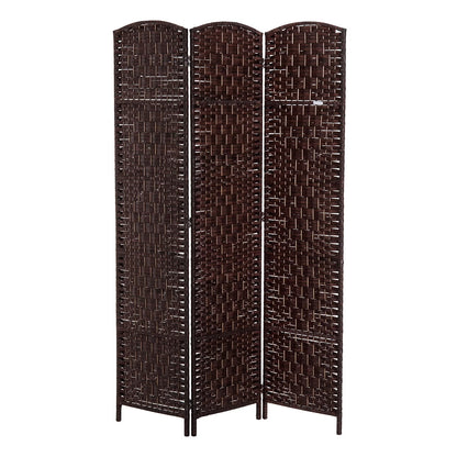 HomCom 6' Tall Wicker Weave 3 Panel Room Divider Privacy Screen - Black Wood