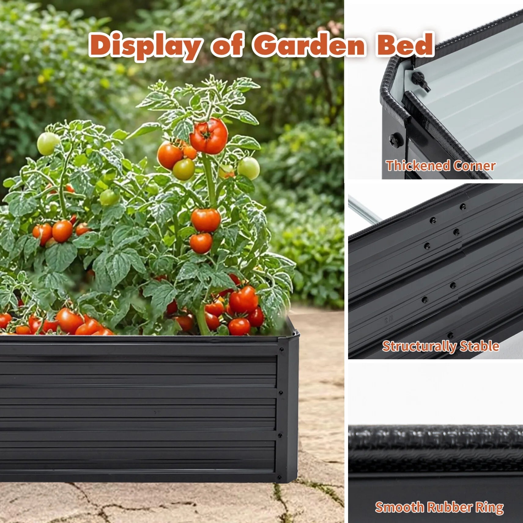 8X4x1 FT Galvanized Raised Garden Bed, Outdoor Planter Box Metal Patio Kit with Reinforcing Rod, Large Planting Bed for Vegetables Flowers Herb, Black