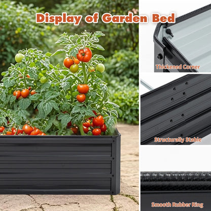8X4x1 FT Galvanized Raised Garden Bed, Outdoor Planter Box Metal Patio Kit with Reinforcing Rod, Large Planting Bed for Vegetables Flowers Herb, Black