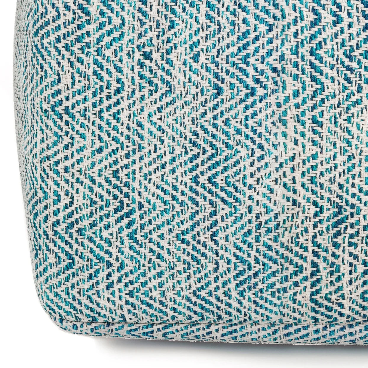 Simpli Home Nate 20 inch Wide Boho Square Pouf in Patterned Teal Mlange Cotton