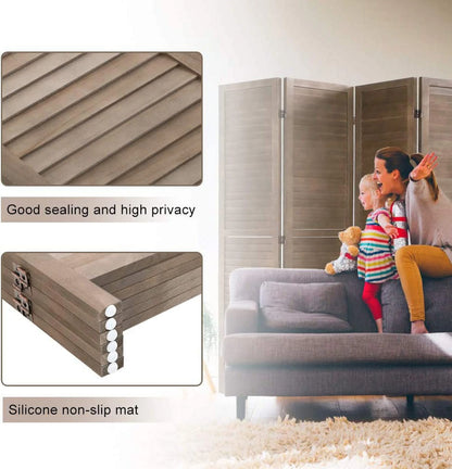 CL.HPAHKL 6 Panels Room Dividers, 5.75 Ft Tall Wood Louvered Folding Privacy Wall Divider for Room Separation Freestanding Privacy Screen For Home Office Bedroom Restaurant, Brown