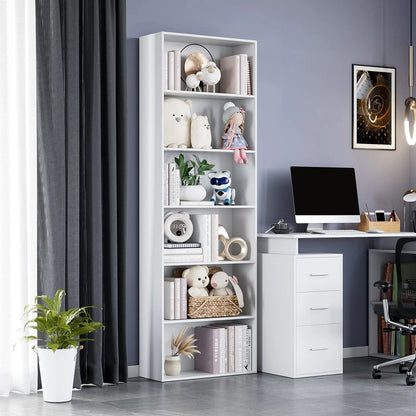 Homfa 6 Tier Freestanding Bookcase, Wooden Storage Bookshelves and Bookcases for Living Room Home Office 71'', White Finish