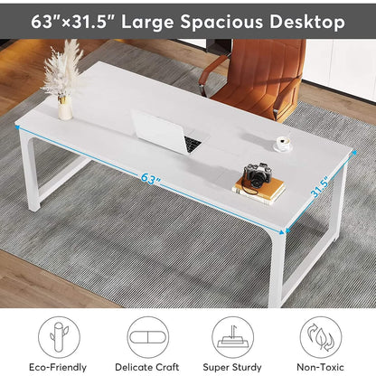 Large Simple Computer Desk Office Computer Table Writing Table for Home Office 63" L x 31.5" W x 29.5" H - Off White