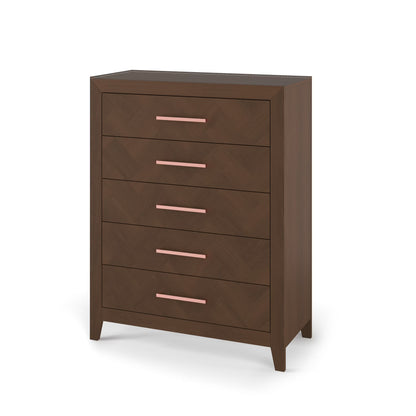 Child Craft Kieran 39" Interlocking 5-Drawer Chest for Nursery or Bedroom, Anti-Tip Kit, Herringbone Design, Crescent Gray