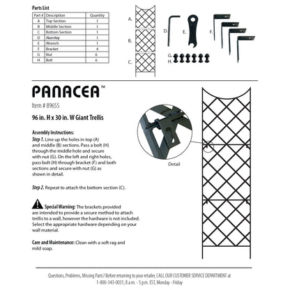 Panacea 89655 Giant Metal Trellis for Climbing Plants, Outdoor Garden Obelisk, Black, 108"H