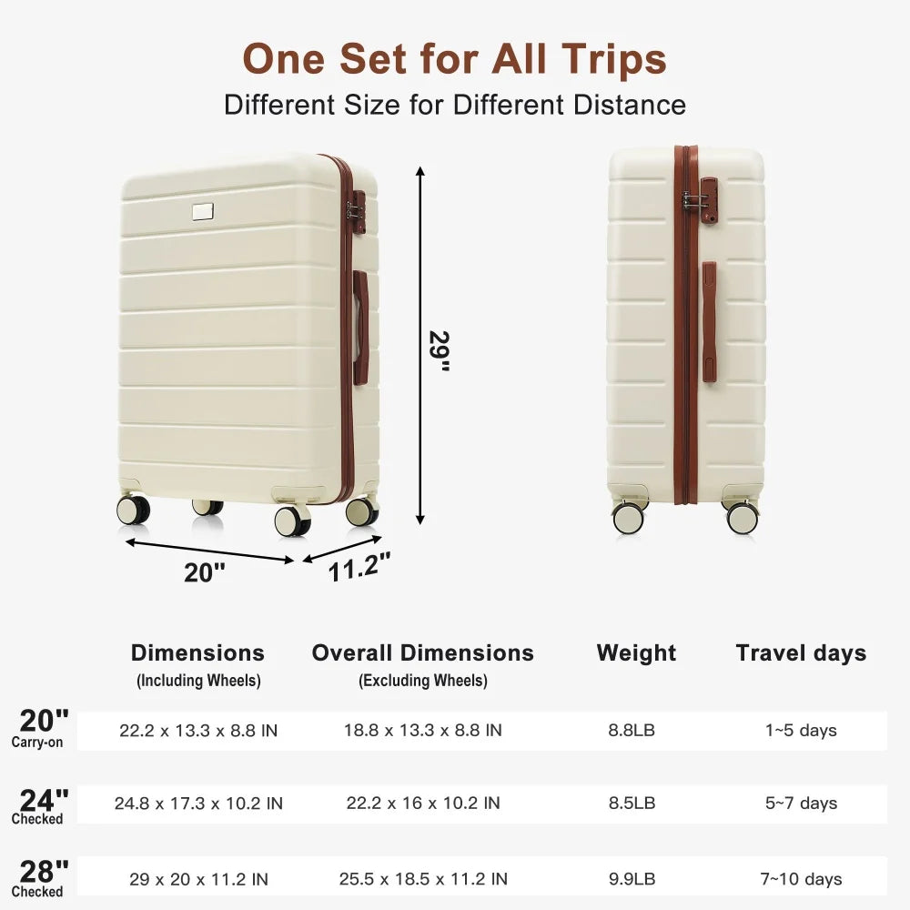 Premium ABS Travel Luggage Set , 3-Piece TSA Lock Suitcase Ensemble with 20, 24, and 28 Inch