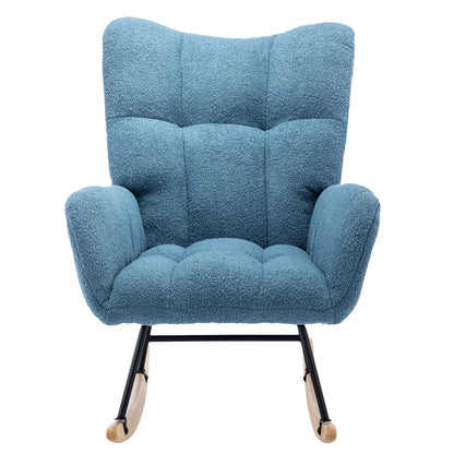 HONSIT Pink Nursery Rocking Chair, Teddy Fabric Upholstered Glider Rocker with High Backrest, Modern Rocking Accent Chairs Comfy Side Chair for Nursery, Bedroom, Living Room