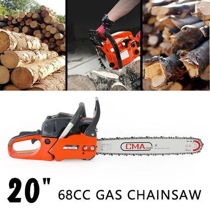TOPTENG Gas Cordless Chainsaw 20 inch, 2-Cycle Gasoline Powered Chain Saw, 68CC Handheld Cordless Chainsaw, Automatic Chain Oiler, Garden Tool for Cutting Wood Trees