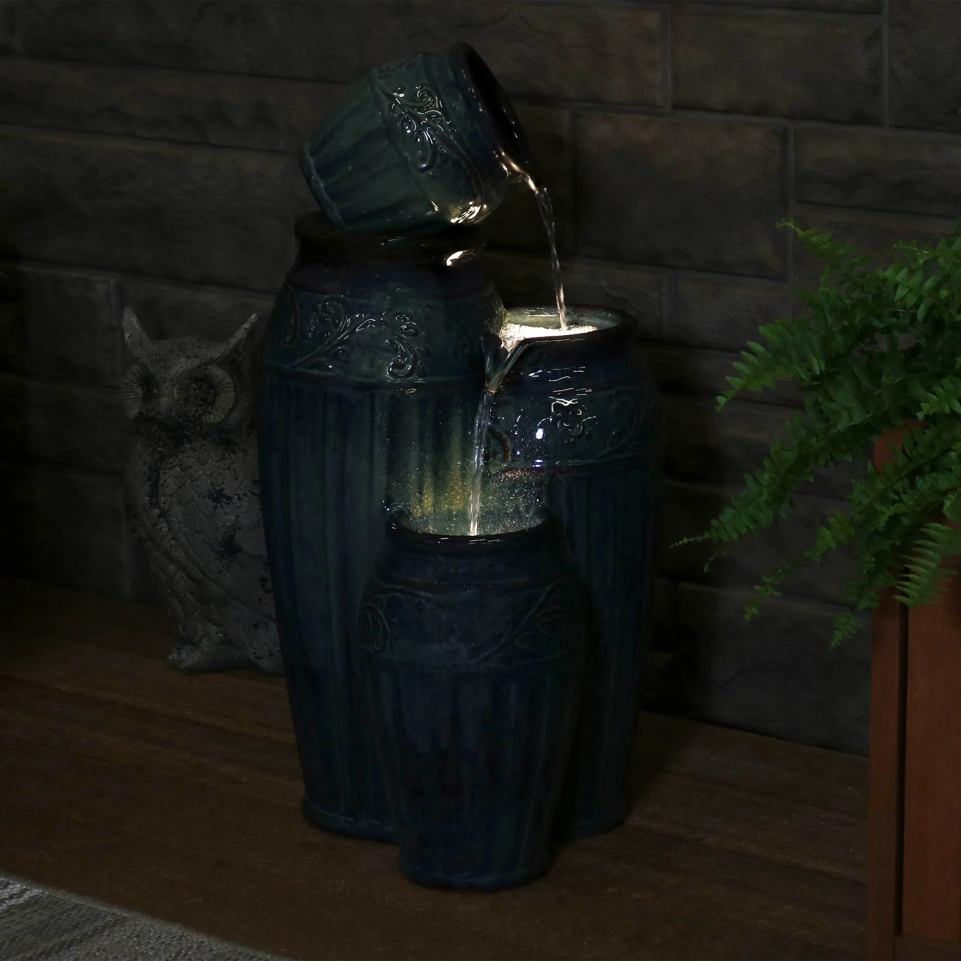 Sunnydaze Tour de Vase Ceramic Outdoor Water Fountain with Light