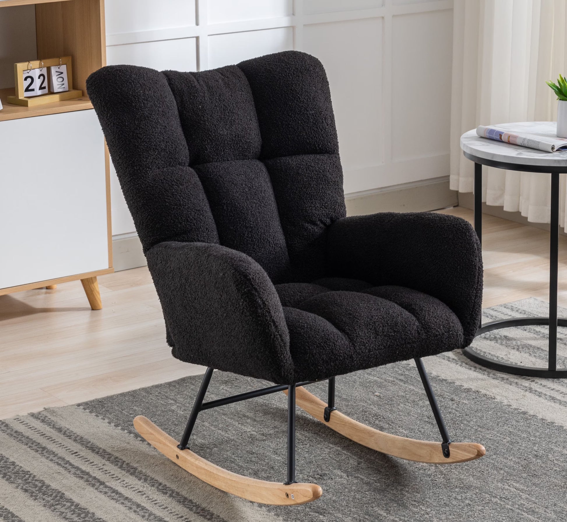 Rocking Chair Nursery,Teddy Upholstered Glider Rocker with High Backrest,Modern Rocking Accent Chairs Glider Recliner for Living Room, Nursery, Bedroom,White