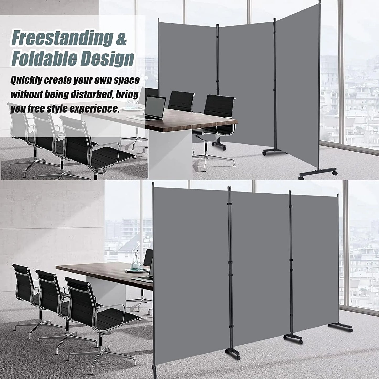 Room Divider Folding Privacy Screens with Wheels, 6FT Tall Divider for Room Separation, 3 Panel Movable Room Partitons and Dividers, Indoor Room Dividers Panel with Non-See Through Fabric for Office
