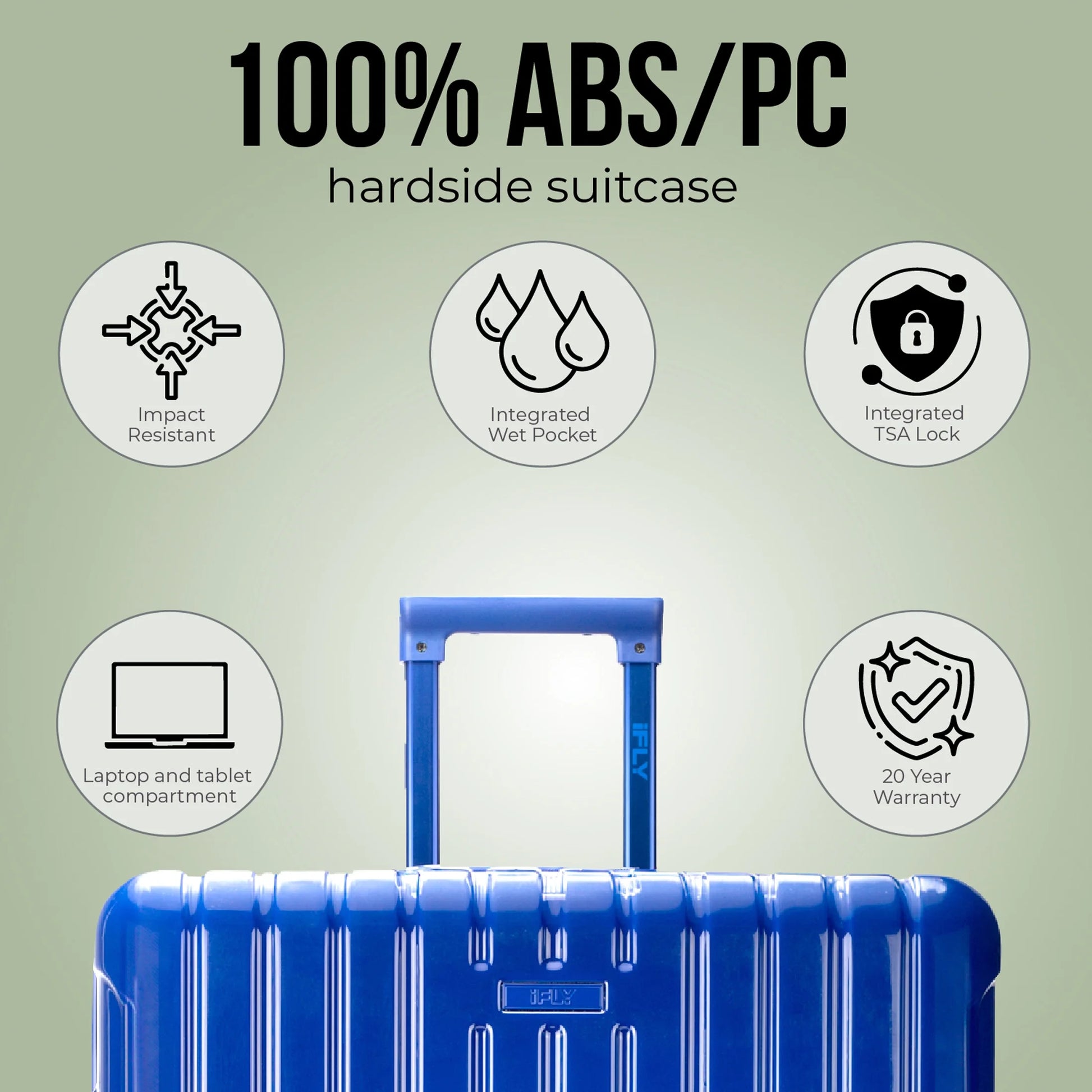iFLY Odyssey 20" Hardside Carry-on Luggage with Front Opening Pocket, Navy