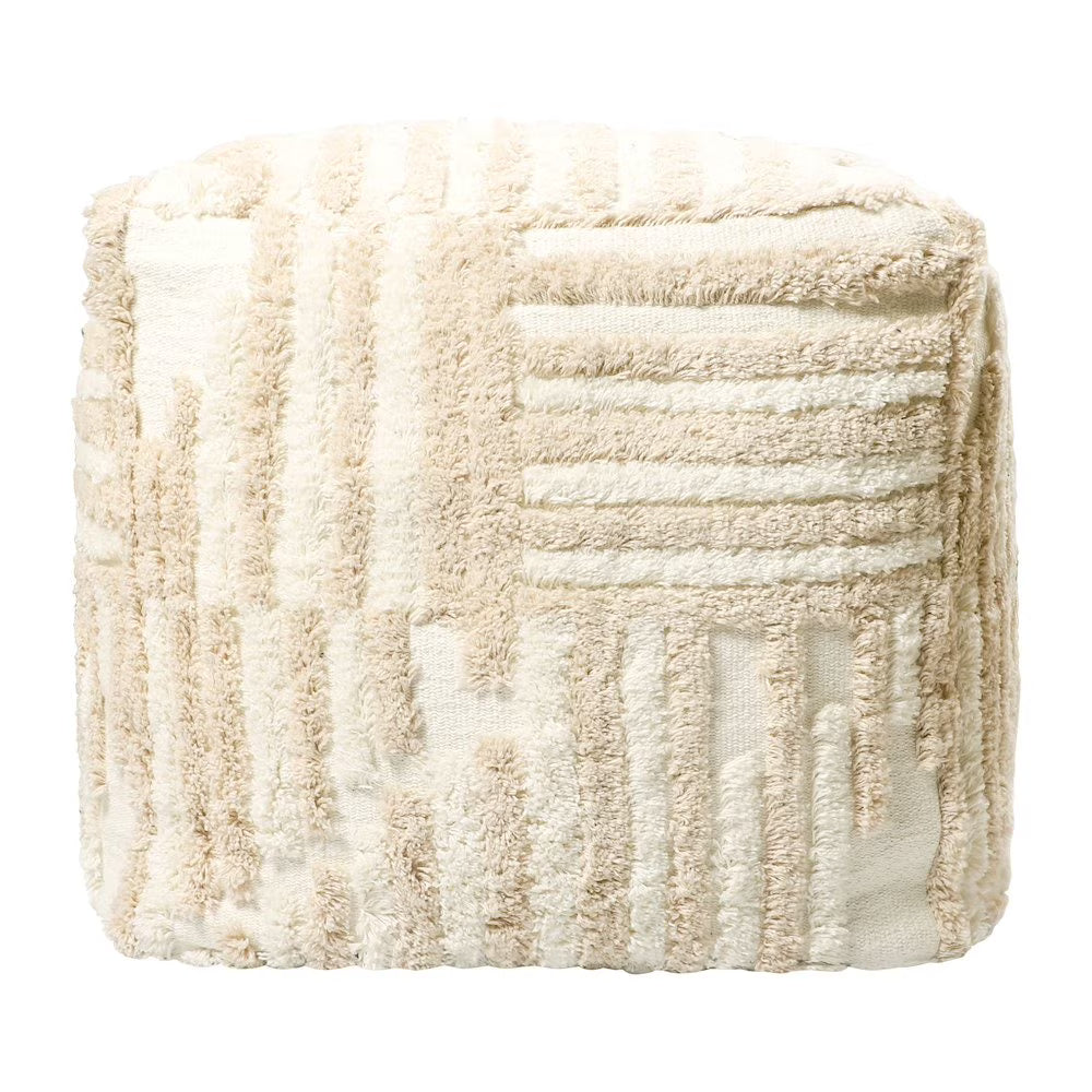 LR Home Medium Solid Indoor Cube Pouf, Blue Chenille, 18" x 18" x 18"