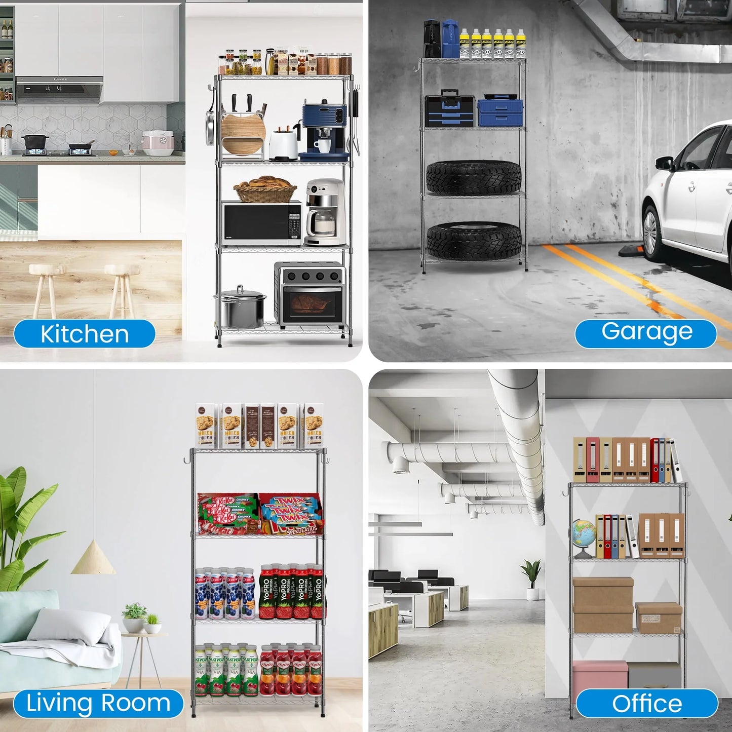 VAVSEA Heavy Duty Storage Shelves, Adjustable 4 Tier Wire Shelving Unit, Kitchen Garage Metal Storage Rack for Home Office Pantry, 30"L x 14"W x 60"H, Silver