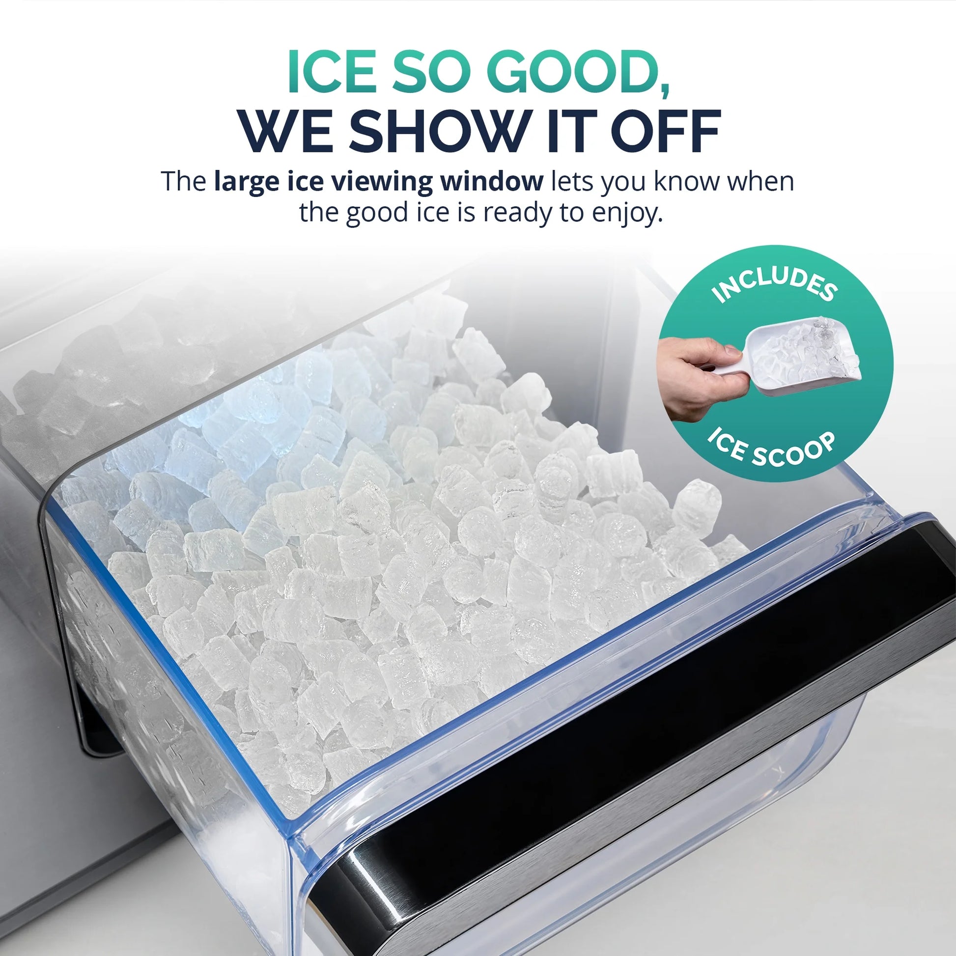 Luma Nugget Countertop Ice Maker, 44 lbs in 24 hours, Black Stainless Steel Ice Machine, Perfect for Home Bar, Kitchen Countertop, RV, Home Office