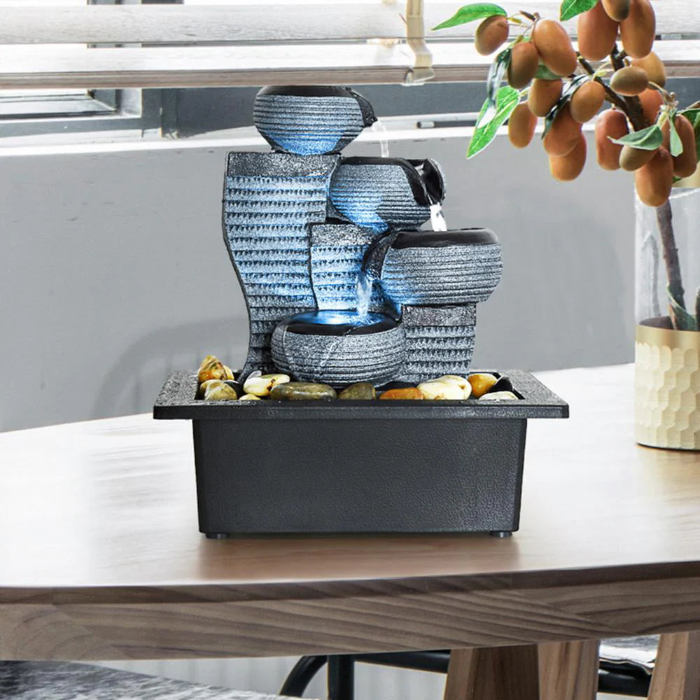 10 1/5" H Desktop Water Fountain, 4 Tier Waterfall with LED Light, Indoor Waterfall Tabletop Fountains for Home Office Decor
