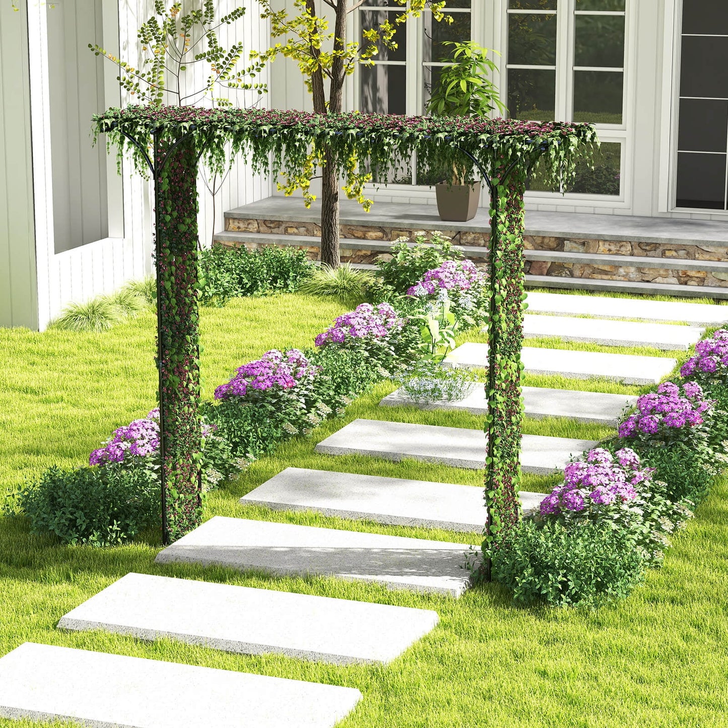 Costway Garden Wedding Rose Arch Pergola Archway Flowers Climbing Plants Trellis Metal