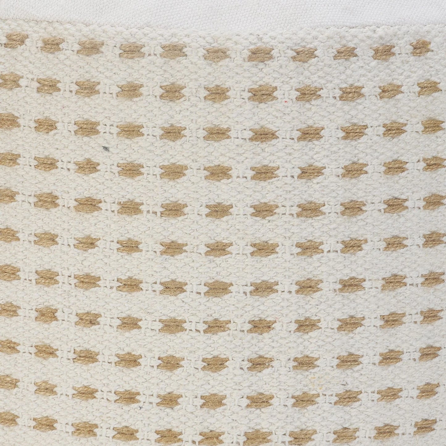 Laddha Home Designs 18" Tan and White Dashing Geometric Handcrafted Round Pouf Ottoman
