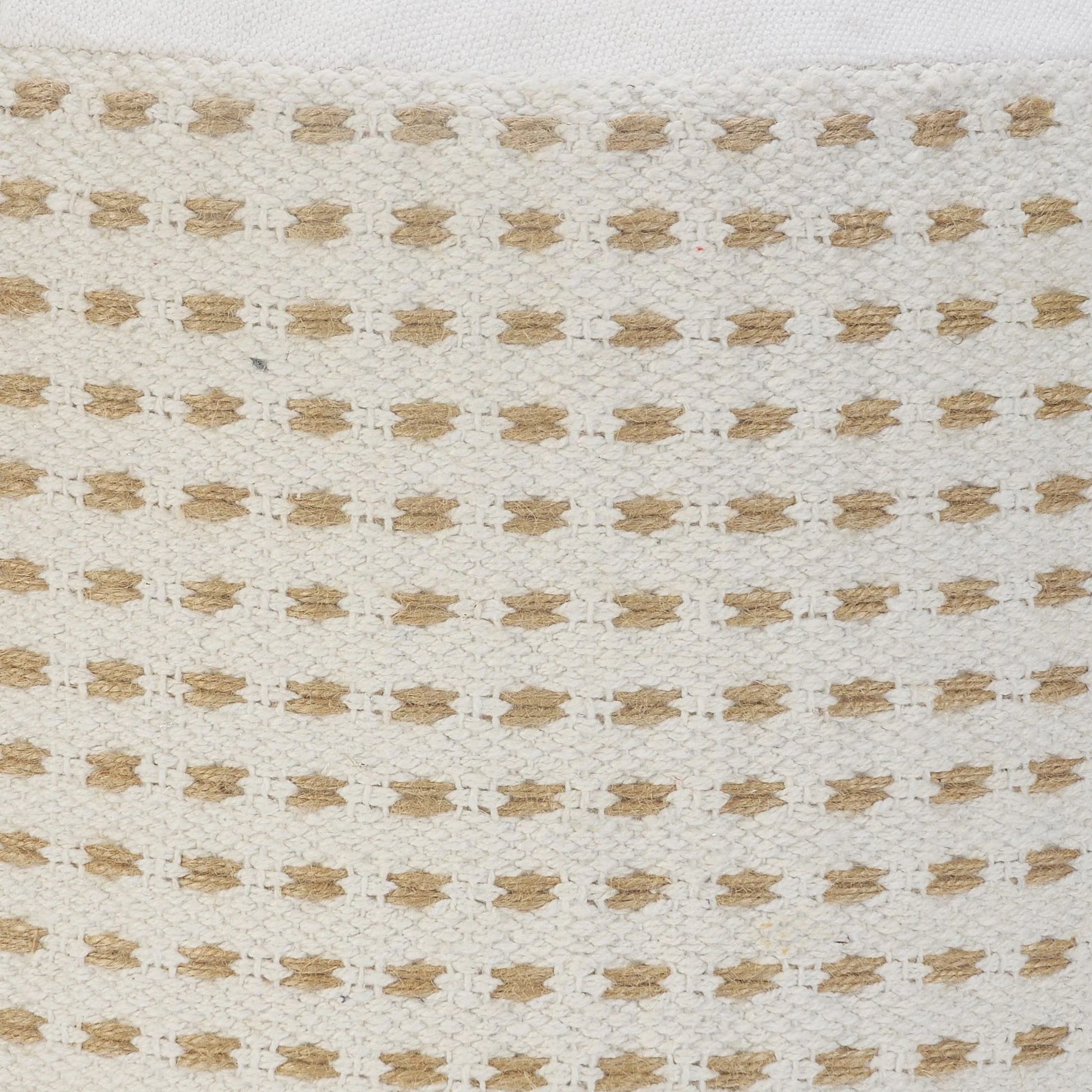 Laddha Home Designs 18" Tan and White Dashing Geometric Handcrafted Round Pouf Ottoman