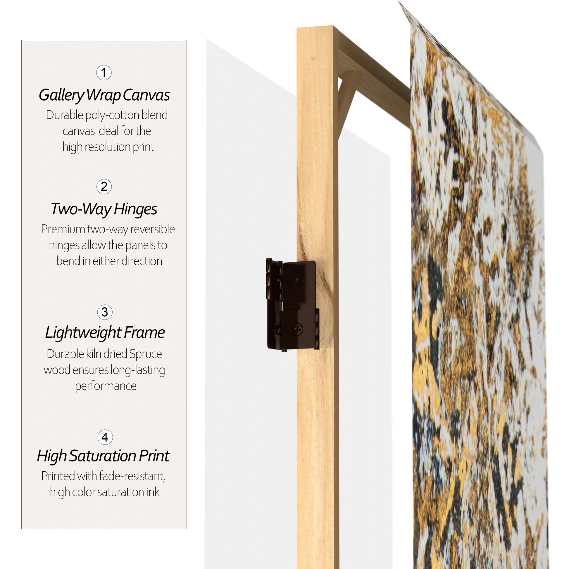 Oriental Furniture 6 ft. Tall Flowering Gold Canvas Room Divider - 3 Panel