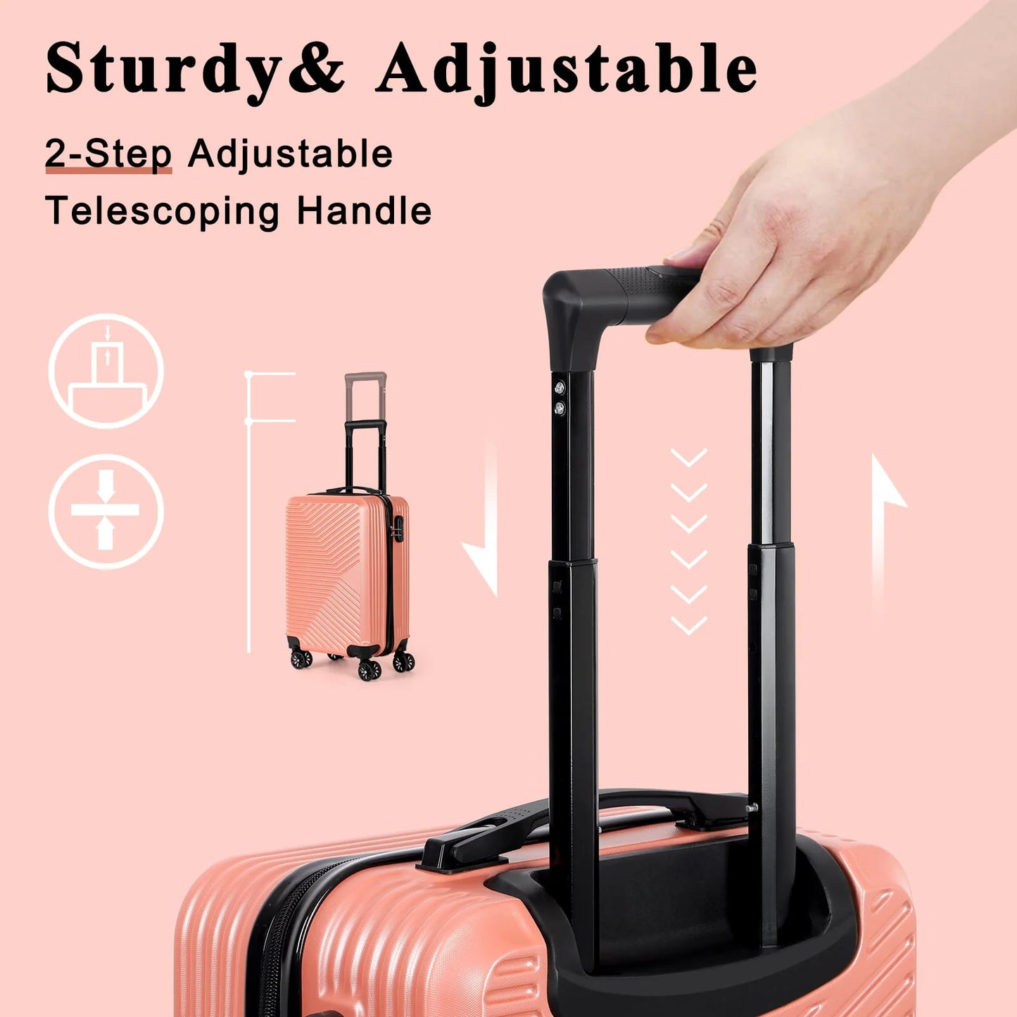 Carry On Luggage, 20" Hardside Suitcase ABS Spinner Luggage with Lock - Crossroad in Rosegold