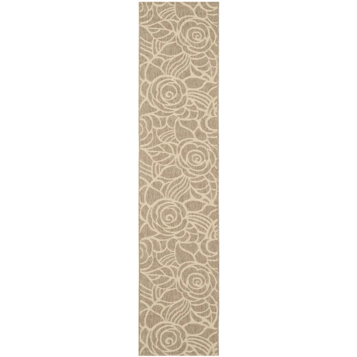 SAFAVIEH Courtyard Chester Floral Indoor/Outdoor Area Rug, 6'7" x 6'7" Round, Coffee/Sand