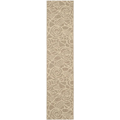 SAFAVIEH Courtyard Chester Floral Indoor/Outdoor Area Rug, 6'7" x 6'7" Round, Coffee/Sand