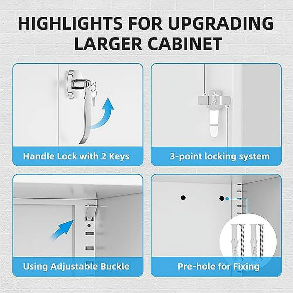 Superday Metal Storage Cabinets, 71" Storage Cabinet with Locking Door, Tall Garage Cabinet with 2 Doors and 4 Adjustable Shelves for Home Office, Classroom, Easy Assemble(White Grey)